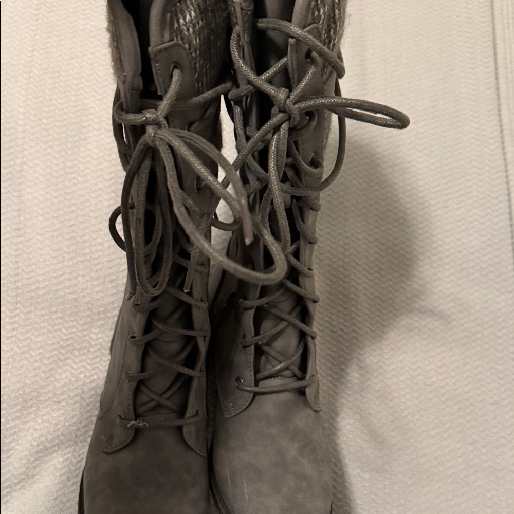 Women's Lace-Up Knit Cuff Tall Boots - Gray - Picture 8 of 11